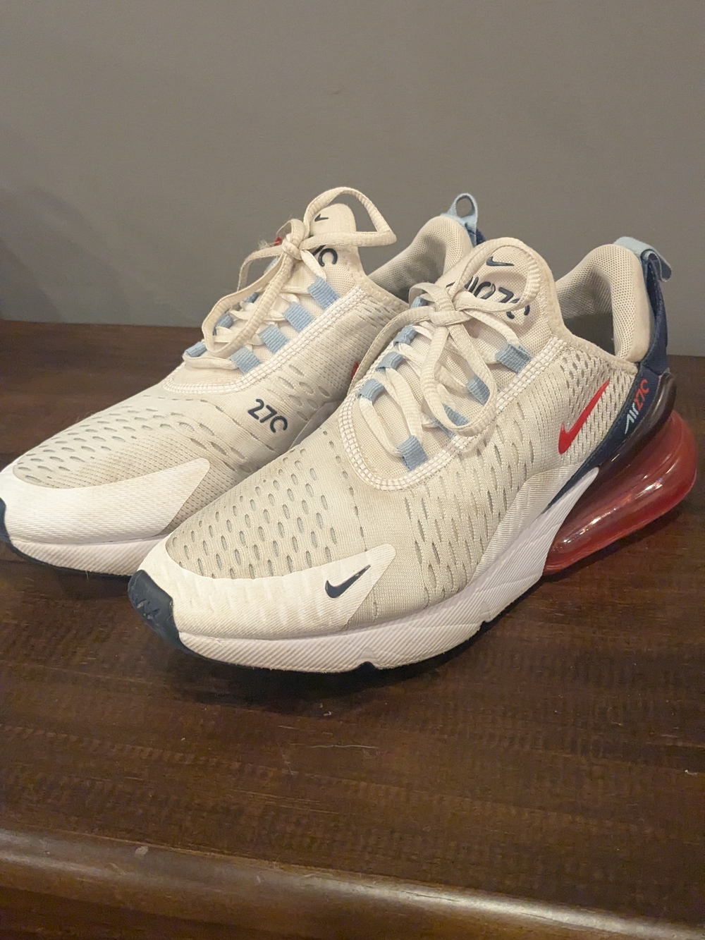 Nike Air Max 270 Sneakers - White with Red and Navy Accents